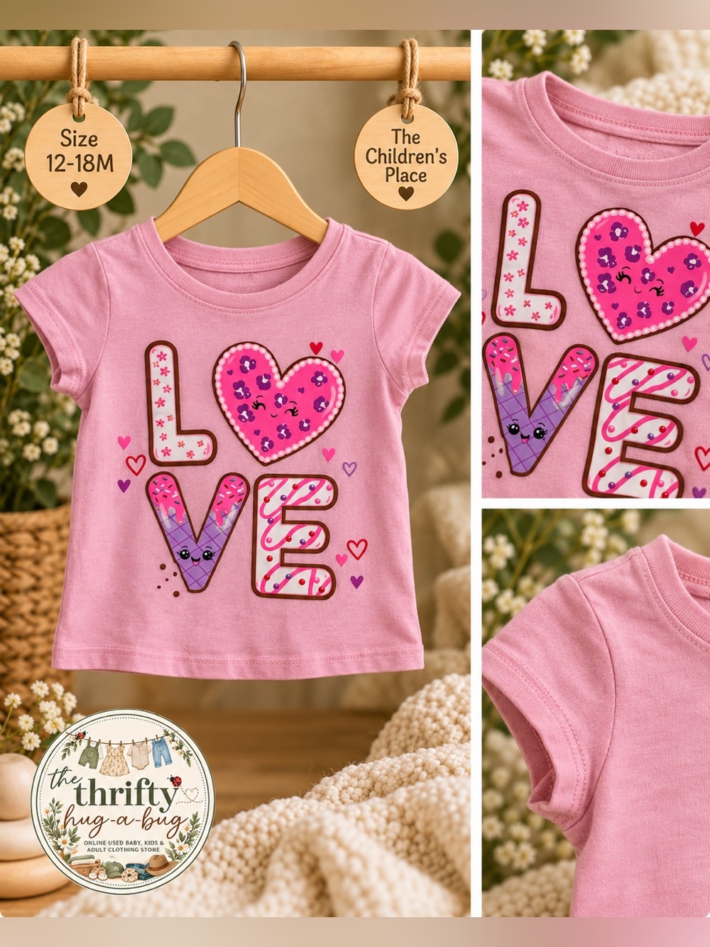 The Children’s Place Girls Pink LOVE Graphic Tee 12–18M